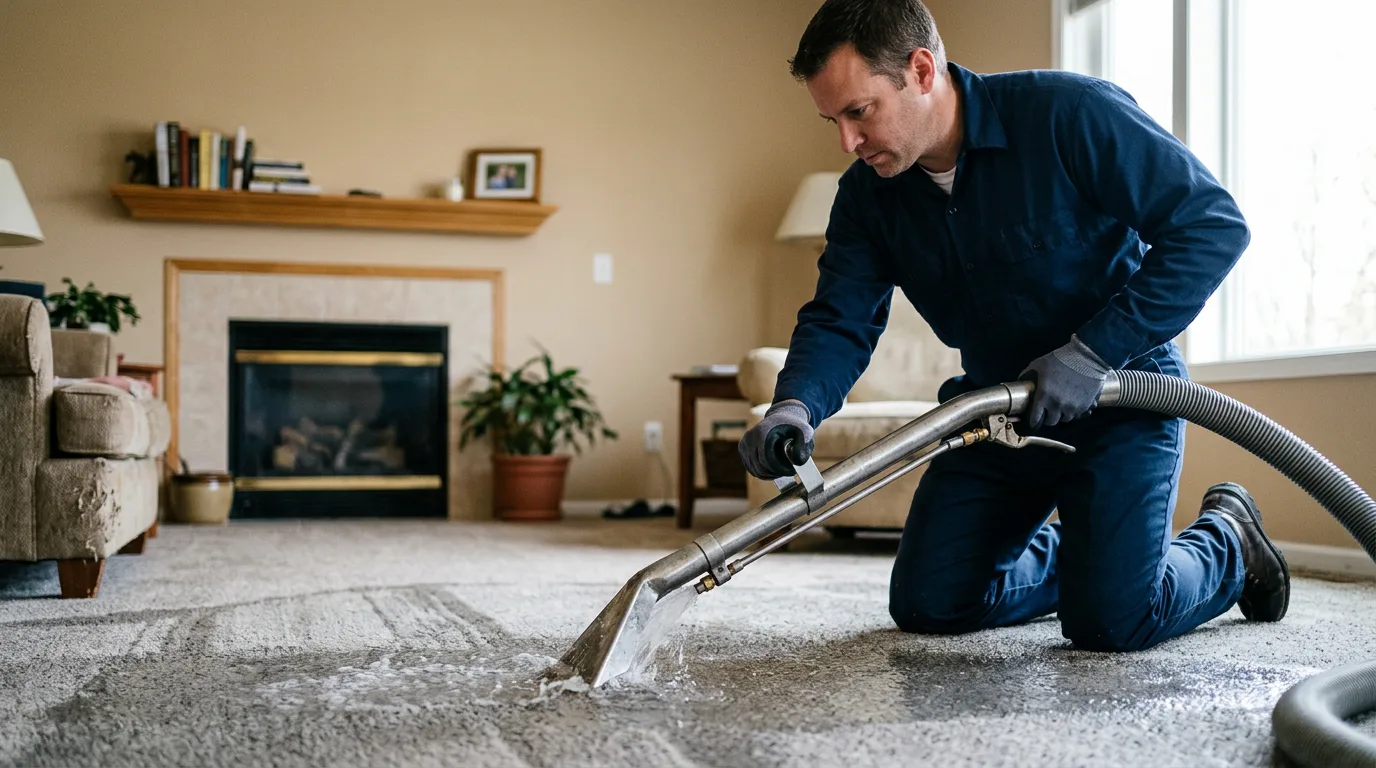 Water damage restoration technician working near Portland, MI